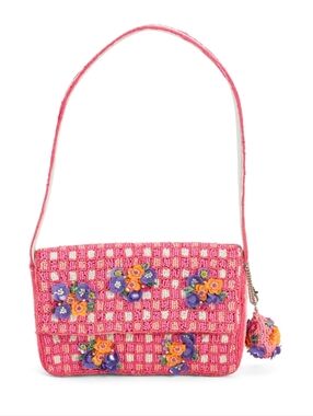 💕🔹️Made In India 🔹️floral Gingham Pink Beaded Floral Shoulder Bag